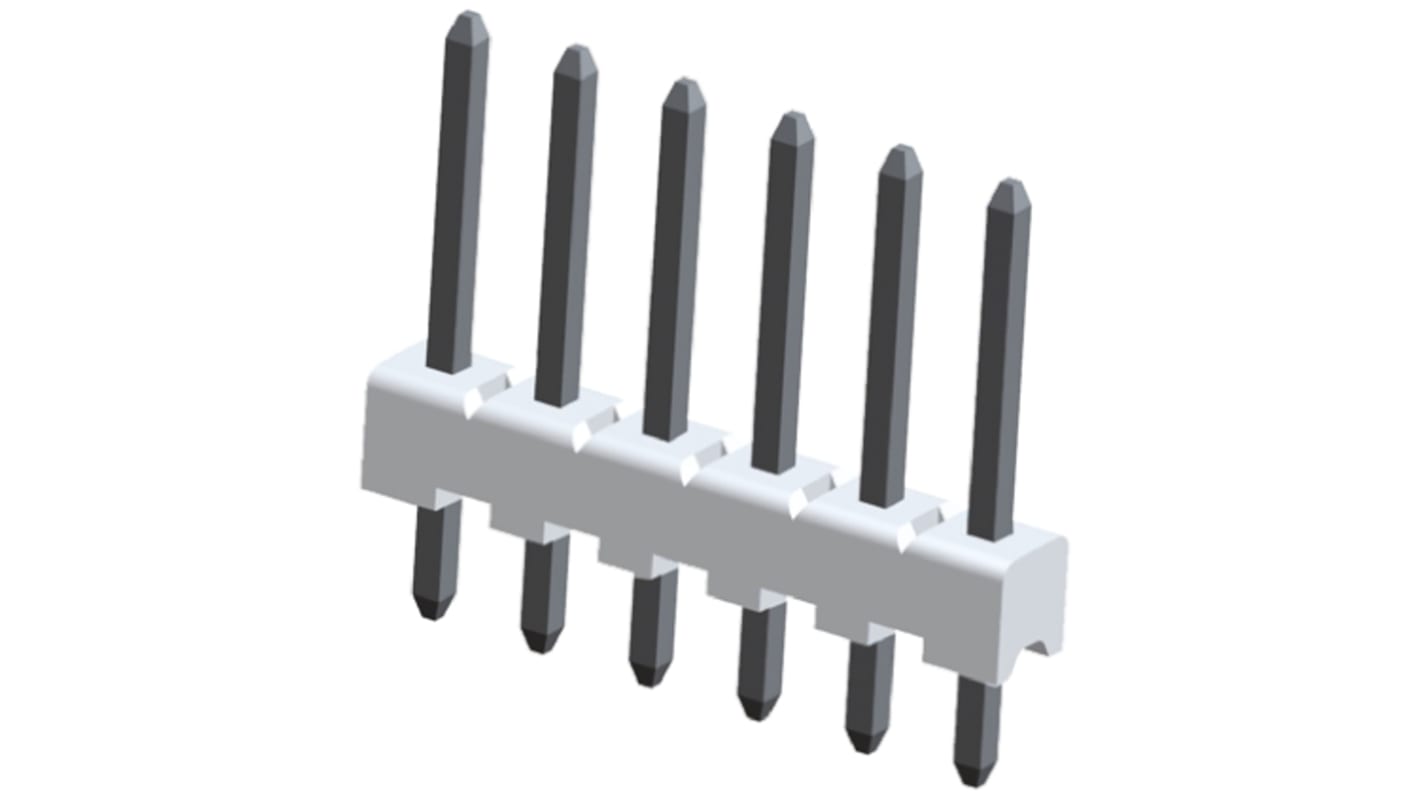 TE Connectivity MTA-100 Series Straight Through Hole Pin Header, 6 Contact(s), 2.54mm Pitch, 1 Row(s), Unshrouded