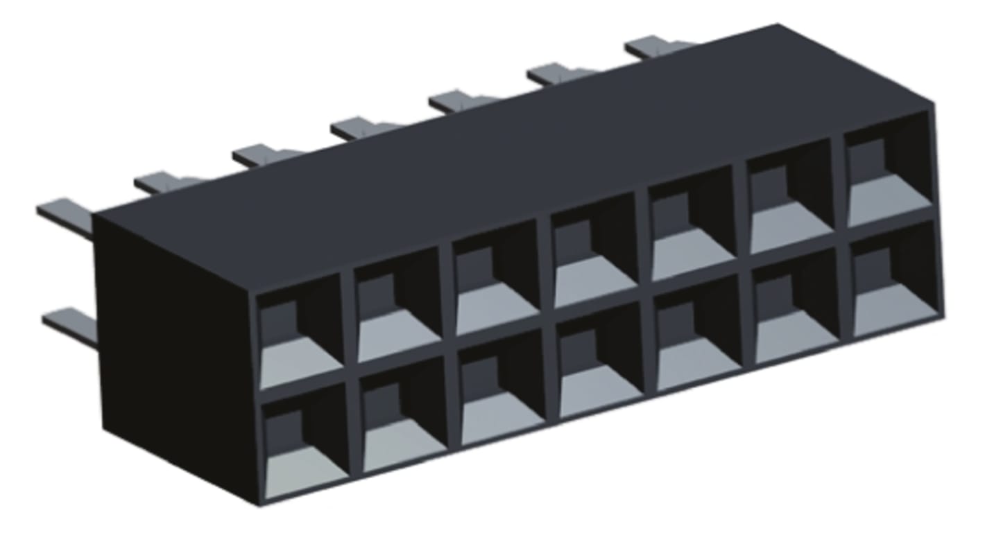 Connecteur femelle pour CI, 14 contacts, 2 rangées, 2.54mm, Traversant, Droit