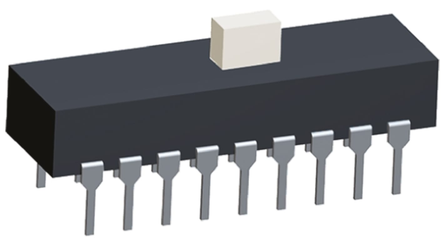 Commutateur à glissière, 2RT, Verrouillable, 0,3 A, montage Circuit imprimé