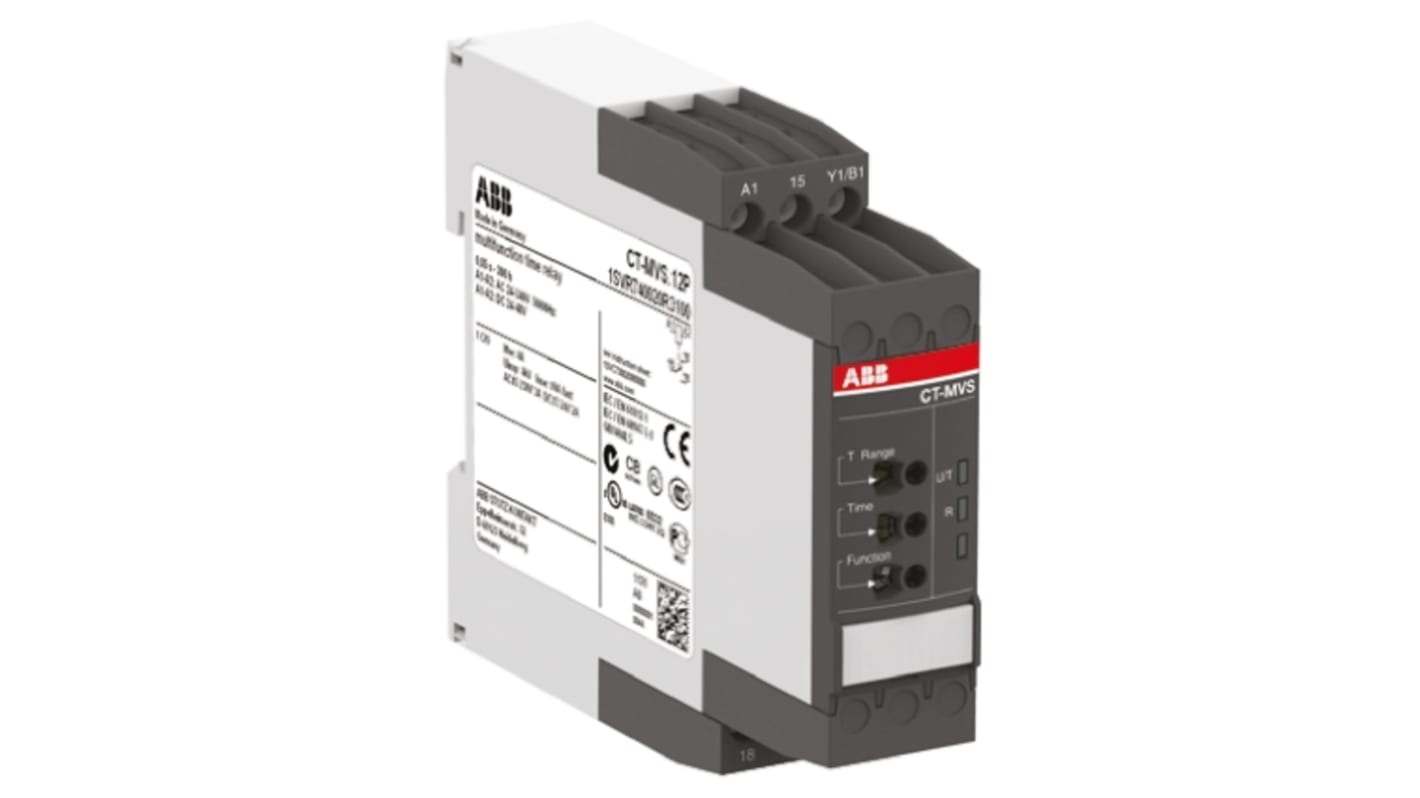 ABB Zeitrelais, DIN-Schienen, 0.05 s → 300h, 24 → 240 V ac, 24 → 48V dc, 1 Kont. Multifunktion,