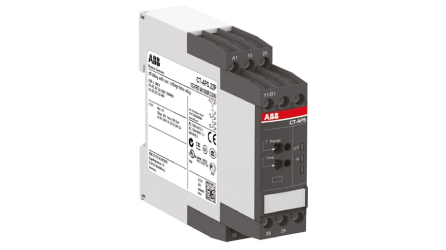 ABB DIN Rail Mount Timer Relay, 24 → 240 V ac, 24 → 48V dc, 2-Contact, 0.05 s → 300h, 1-Function,