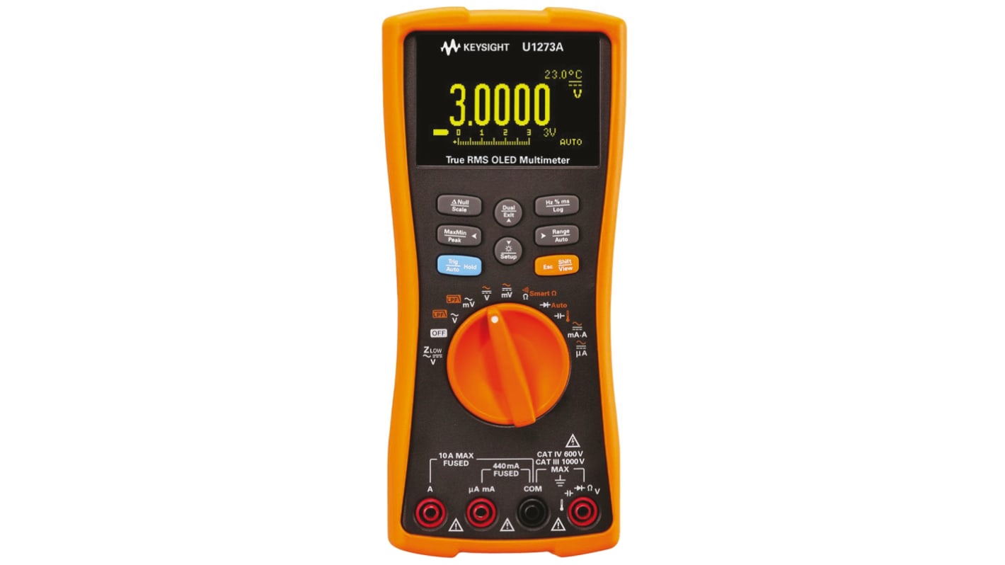 Keysight Technologies U1273A Handheld Digital Multimeter, True RMS, 10A ac Max, 10A dc Max, 1000V ac Max