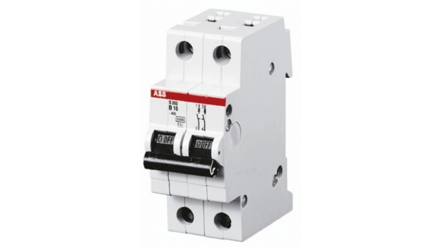 ABB System Pro M Compact S200 MCB, 2P Poles, 25A Curve B, 400V AC, 6 kA Breaking Capacity, MCB