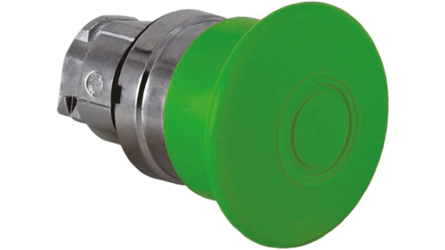 Cabezal de pulsador Schneider Electric serie Harmony XB4, Ø 22mm, de color Verde, Enclavamiento, Índices de protección