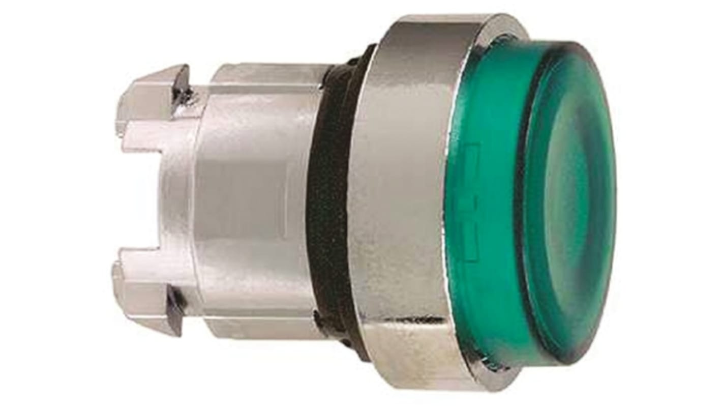 Cabezal de pulsador Schneider Electric serie Harmony XB4, Ø 22mm, de color Verde, Retorno por Resorte, Índices de