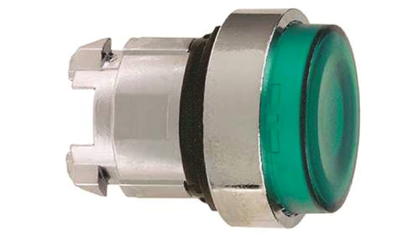 Cabezal de pulsador Schneider Electric serie Harmony XB4, Ø 22mm, de color Verde, Retorno por Resorte, Índices de