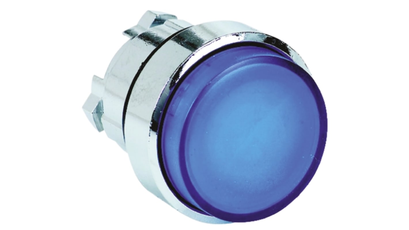 Cabezal de pulsador Schneider Electric serie Harmony XB4, Ø 22mm, de color Azul, Retorno por Resorte, Índices de