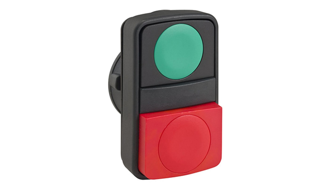 Schneider Electric Harmony XB5 Series Green, Red Spring Return Push Button Head, 22mm Cutout, IP67, IP69K