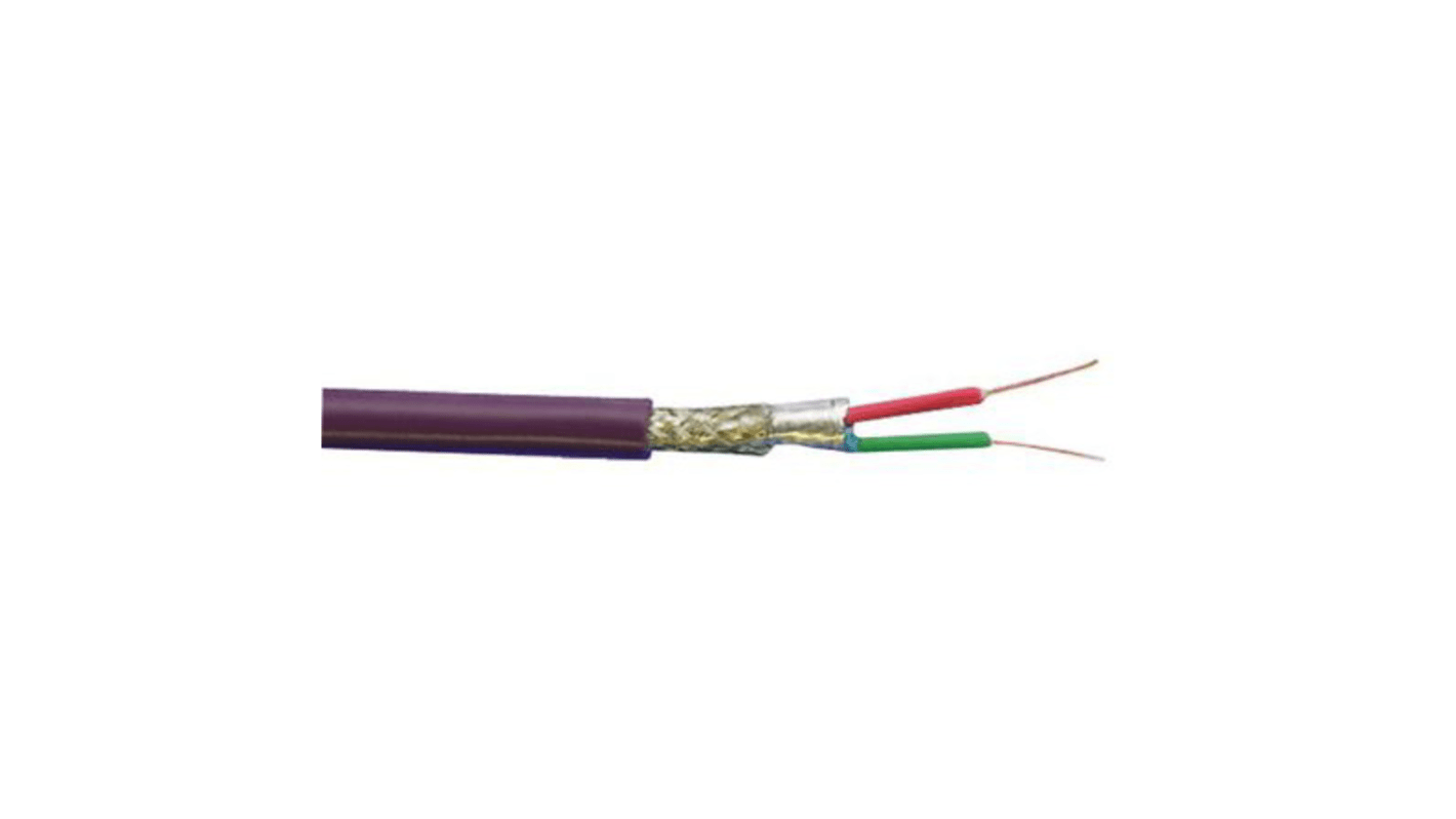 Alpha Wire Twisted Pair Data Cable, 1 Pairs, 0.35 mm², 2 Cores, 22 AWG, Screened, 305m, Purple Sheath