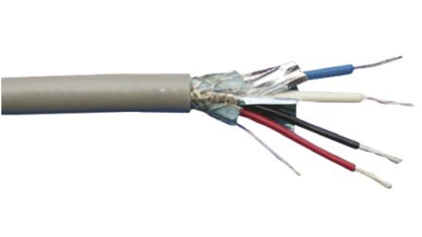 Alpha Wire Twisted Pair Data Cable, 2 Pairs, 1.65 mm², 4 Cores, 15 AWG, Screened, 30m, Grey Sheath