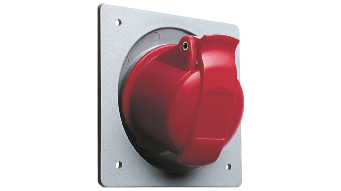 Amphenol Industrial, Easy & Safe IP44 Red Panel Mount 3P + N + E Right Angle Industrial Power Socket, Rated At 32A, 415