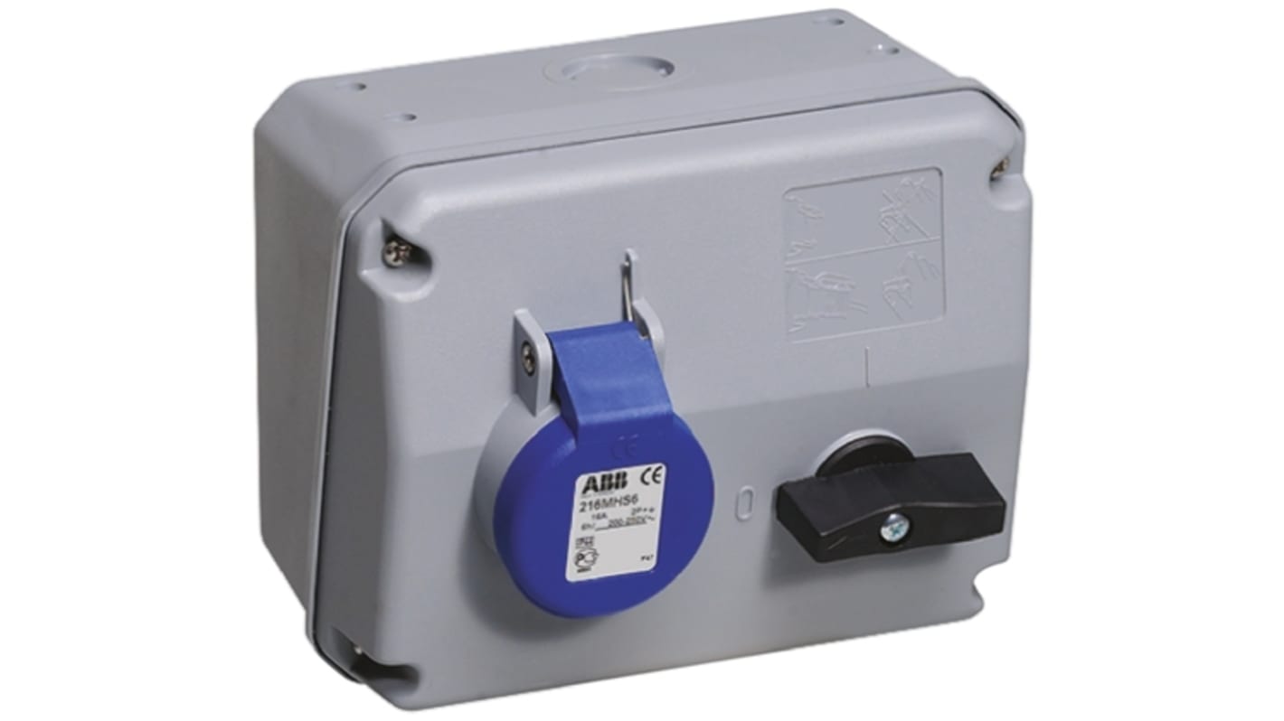 ABB Critical & Safe CEE Steckvorrichtung abschaltbar, Buchse Blau gewinkelt 2P+E, 250 V / 32A, IP44