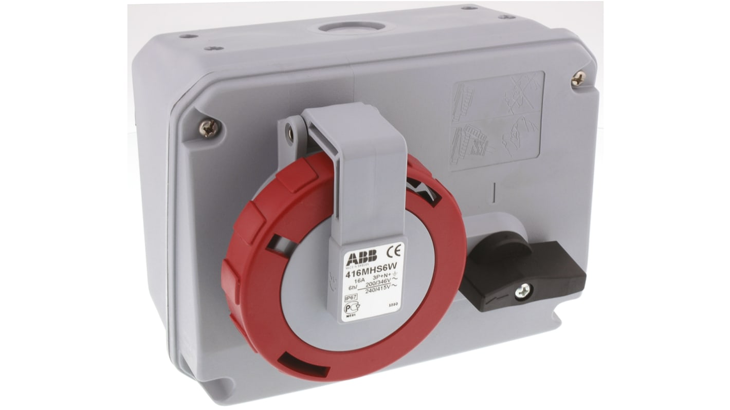 ABB Right Angle Switchable IP67 Industrial Interlock Socket 3PN+E, Earthing Position 6h, 16A, 415 V