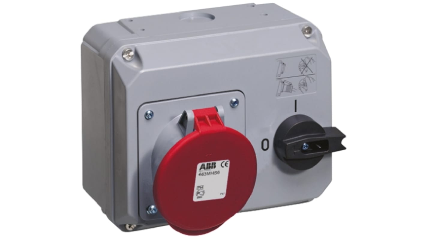 Amphenol Industrial Critical & Safe CEE Steckvorrichtung abschaltbar, Buchse Rot gewinkelt 3PN+E, 415 V / 63A, IP44