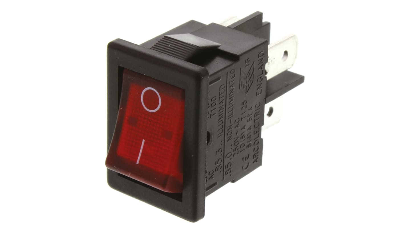 Arcolectric (Bulgin) Ltd Illuminated DPST, On-Off Rocker Switch Panel Mount