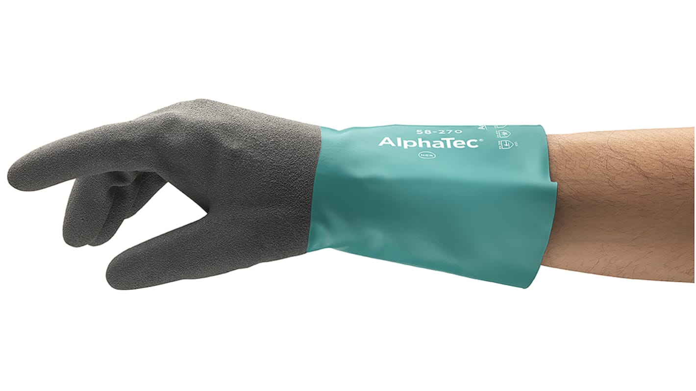 Ansell AlphaTec Green Nylon Chemical Resistant Work Gloves, Size 9, Nitrile Coating