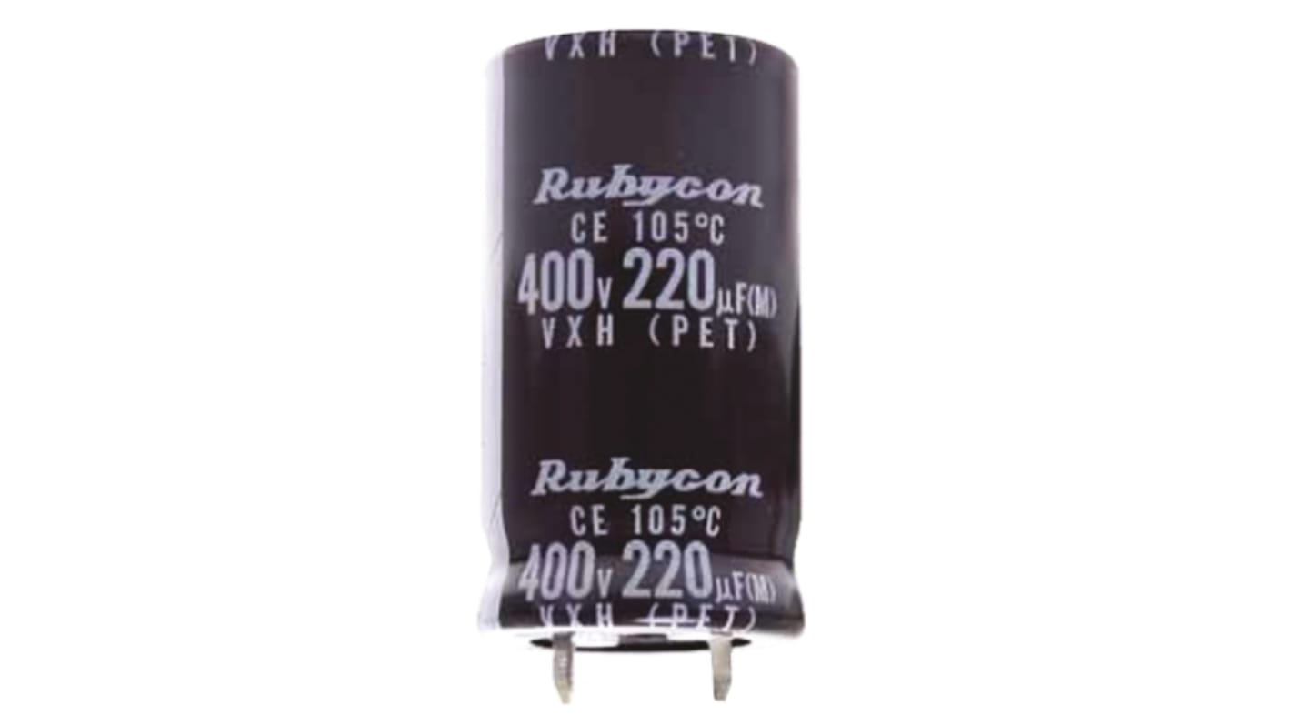 Kondensator 100μF 450V dc Zatrzaskowy Rubycon roztaw: 10mm 22 (Dia.) x 25mm