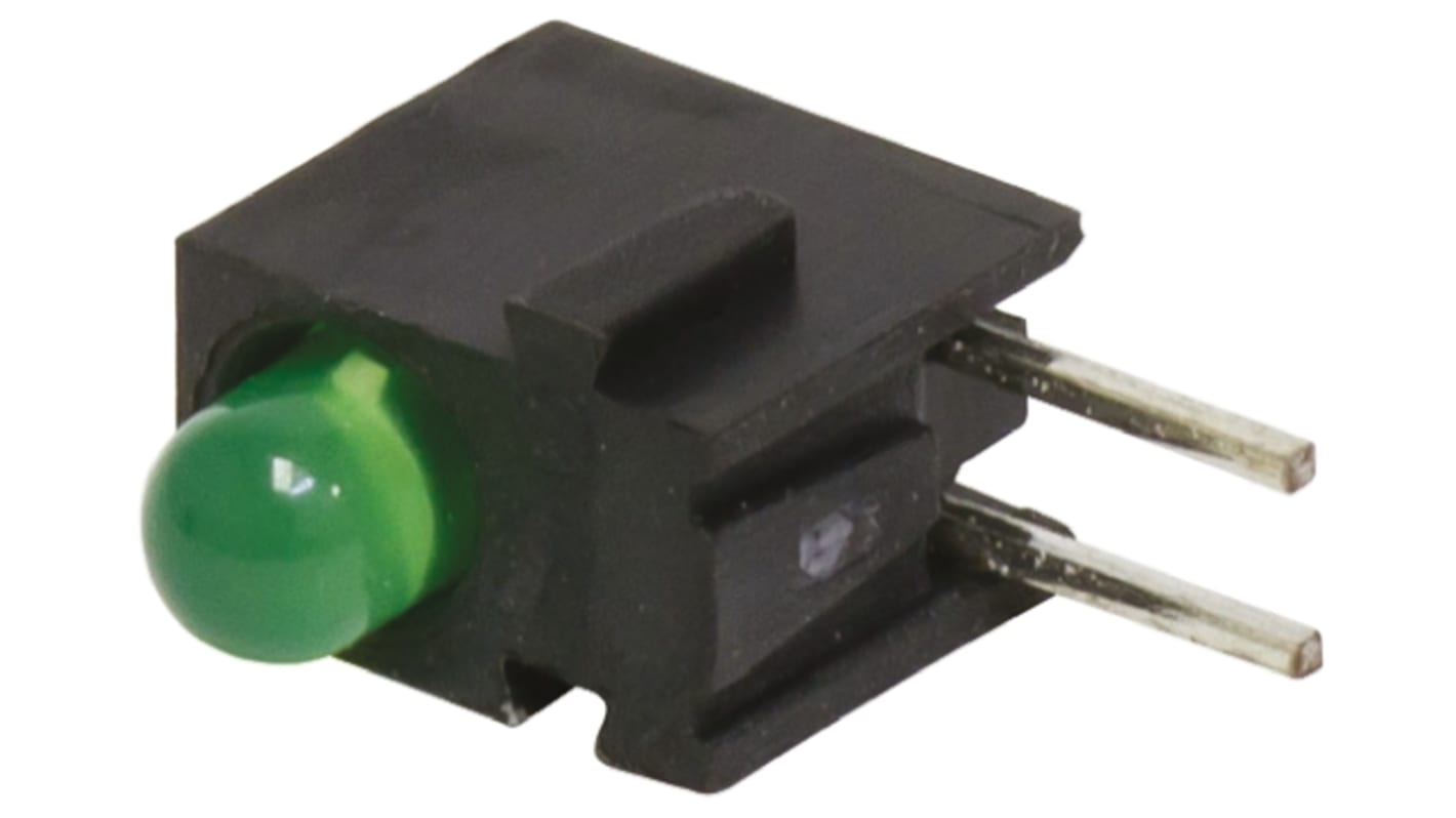 Indicatore LED per PCB Verde Bivar, 45 °, 1 LEDs, Right-angle, 2,6 V, Montaggio con foro passante