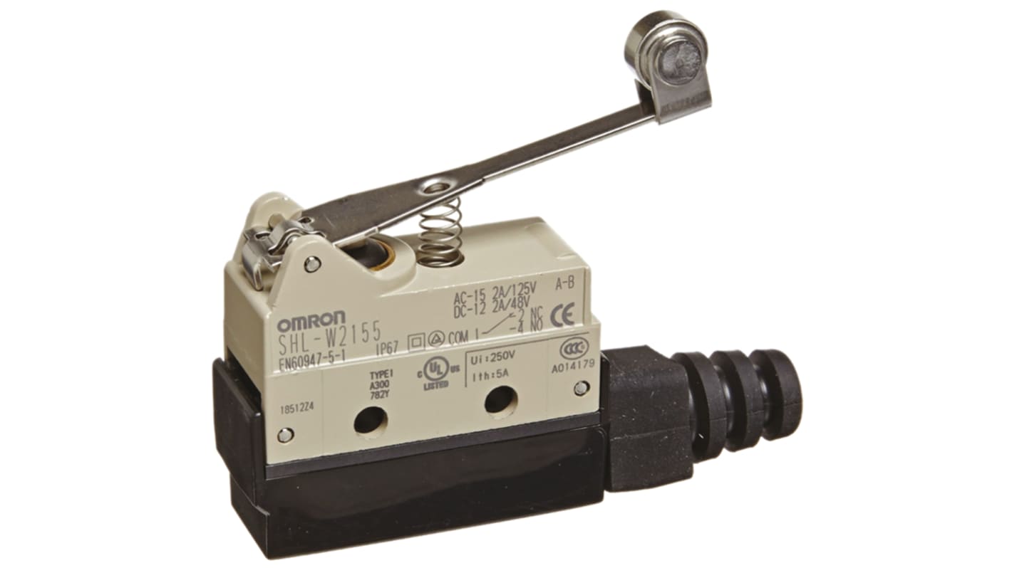 Omron Roller Lever Limit Switch, NO/NC, IP67, SPDT, 480V ac Max, ac 2 A, dc 200mA Max