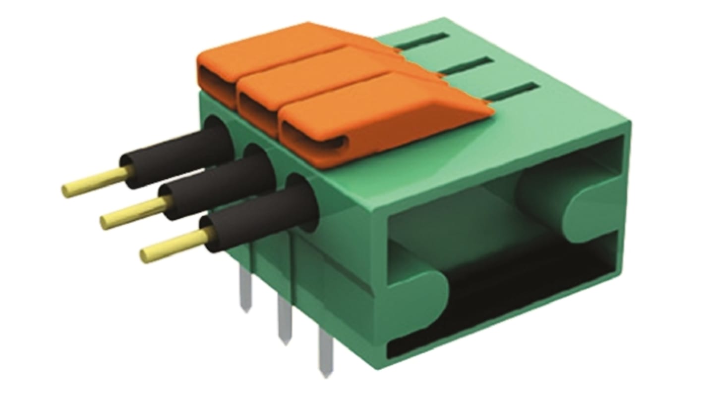 Amphenol Communications Solutions 20020303 Series PCB Terminal Block, 3-Contact, 5mm Pitch, Through Hole Mount, 1-Row,