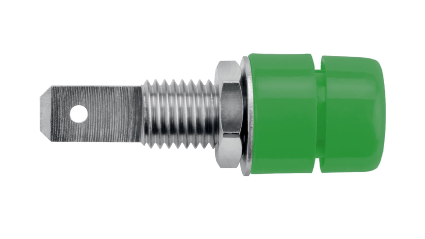 Schutzinger Green Female Banana Socket, 4 mm Connector, 32A, Nickel Plating