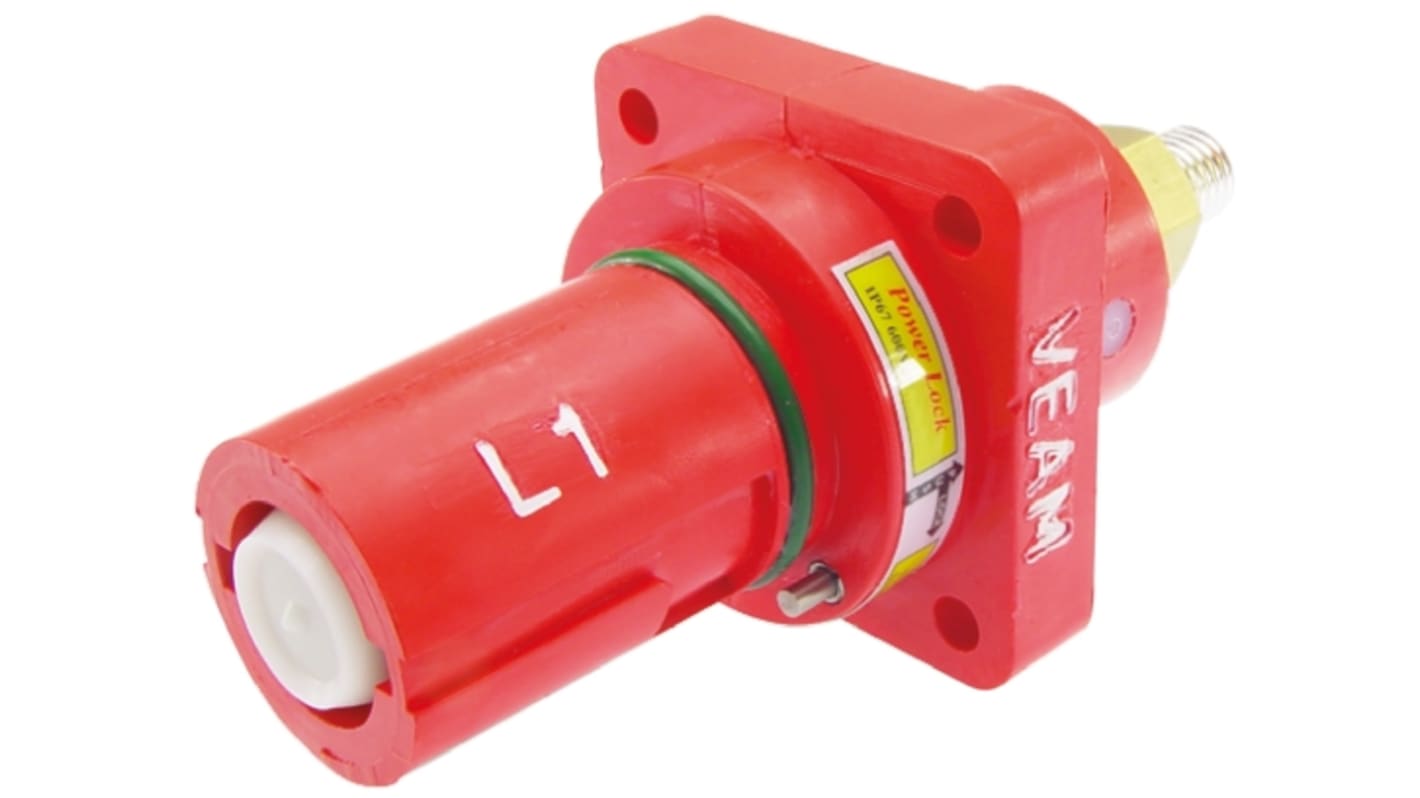 ITT, Veam Powerlock IP2X, IP67 Red Panel Mount 1P Heavy Duty Power Connector Socket, Rated At 660A, 1 kV ac