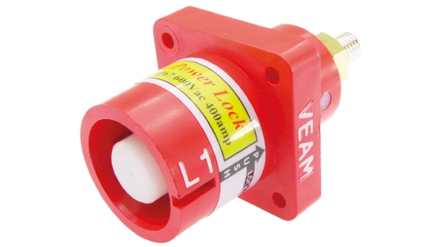 ITT Cannon, Veam Powerlock IP2X, IP67 Red Panel Mount 1P Heavy Duty Power Connector Plug, Rated At 400A, 1.0 kV