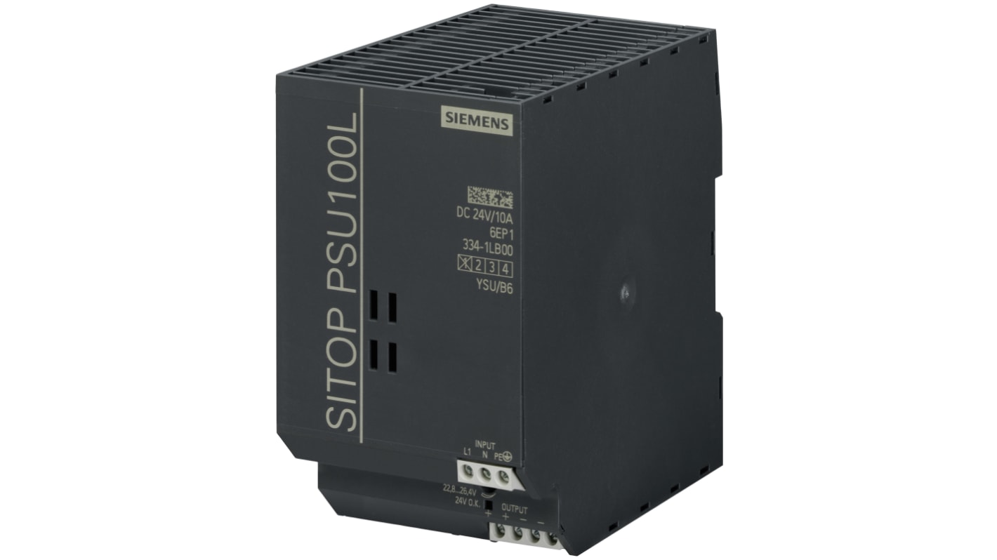 Siemens SITOP PSU100L -Phasen Switch-Mode DIN-Schienen Netzteil 240W, 93 → 132V ac, 24V dc / 10A