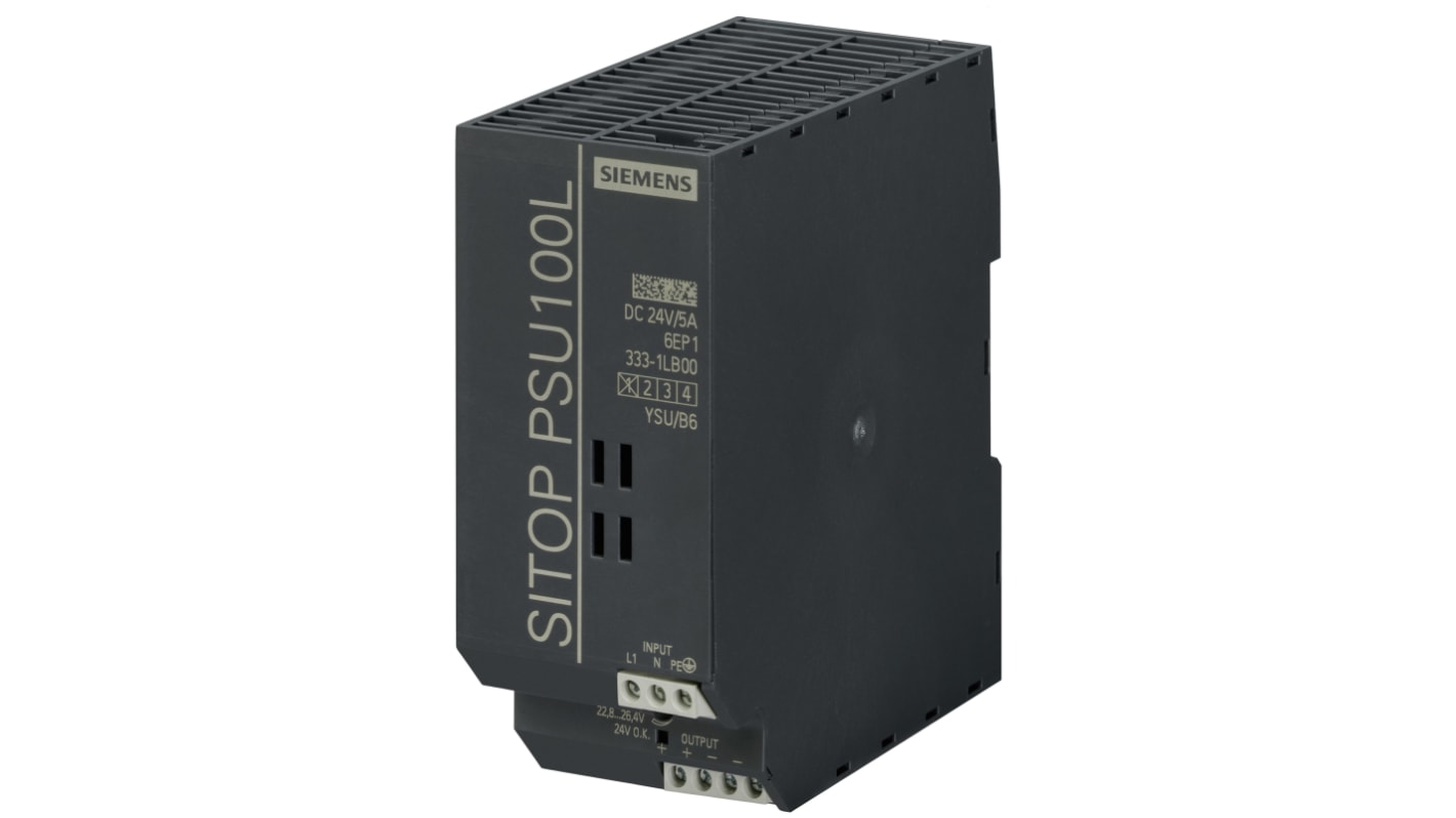 Siemens DIN-sín tápellátás, BE: 93 → 132V ac, 1 kimenet, 24V dc, 5A, 120W