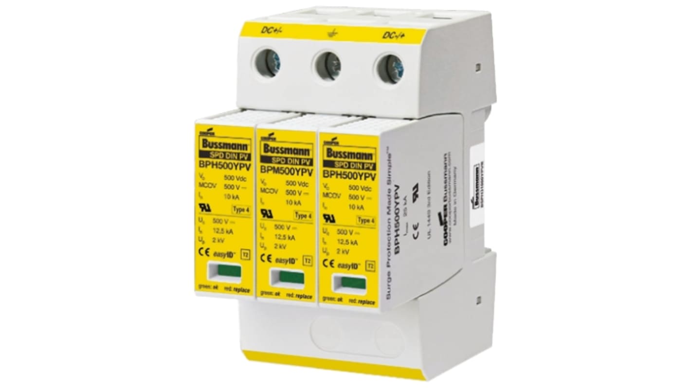 Cooper Bussmann, BSPH Surge Suppressor Unit 1170 V dc Maximum Voltage Rating 40kA Maximum Surge Current Multi-Pole