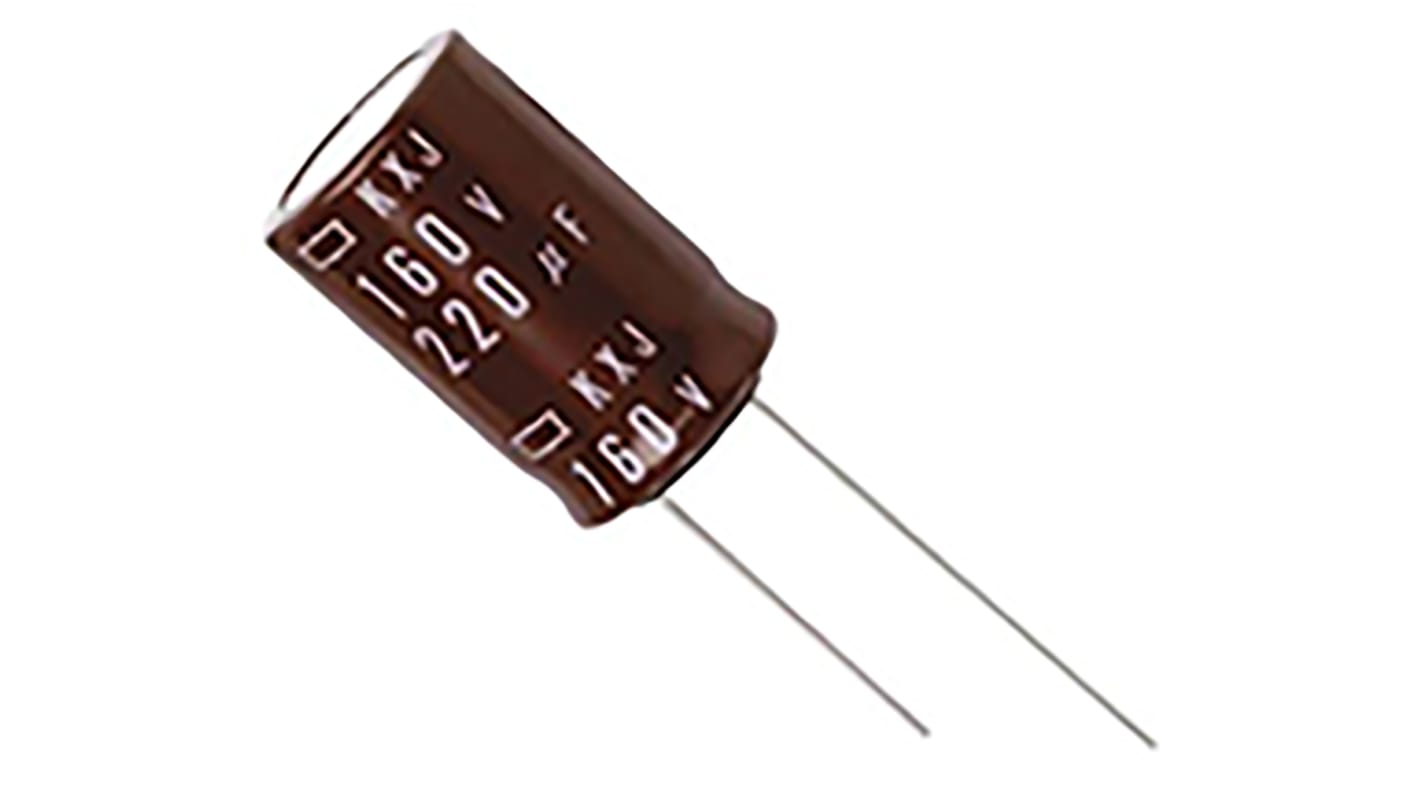 Condensador electrolítico CHEMI-CON serie KXJ, 47μF, ±20%, 250V dc, Radial, Orificio pasante, 10 (Dia.) x 25mm, paso 5mm
