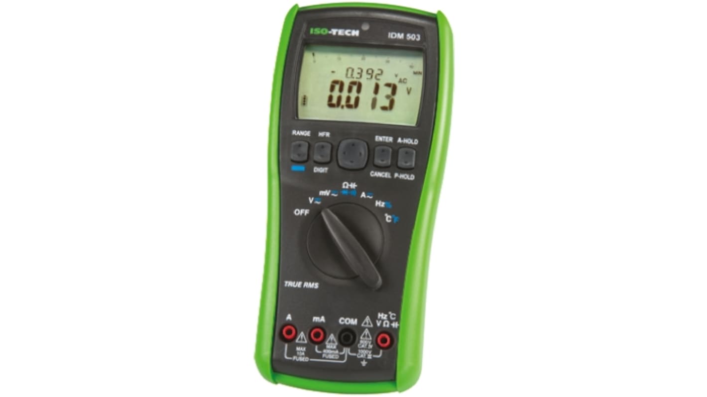 RS PRO IDM503 HandLCD Digital-Multimeter, CAT III, CAT IV 1000V ac / 400mA ac, 40MΩ, ISO-kalibriert