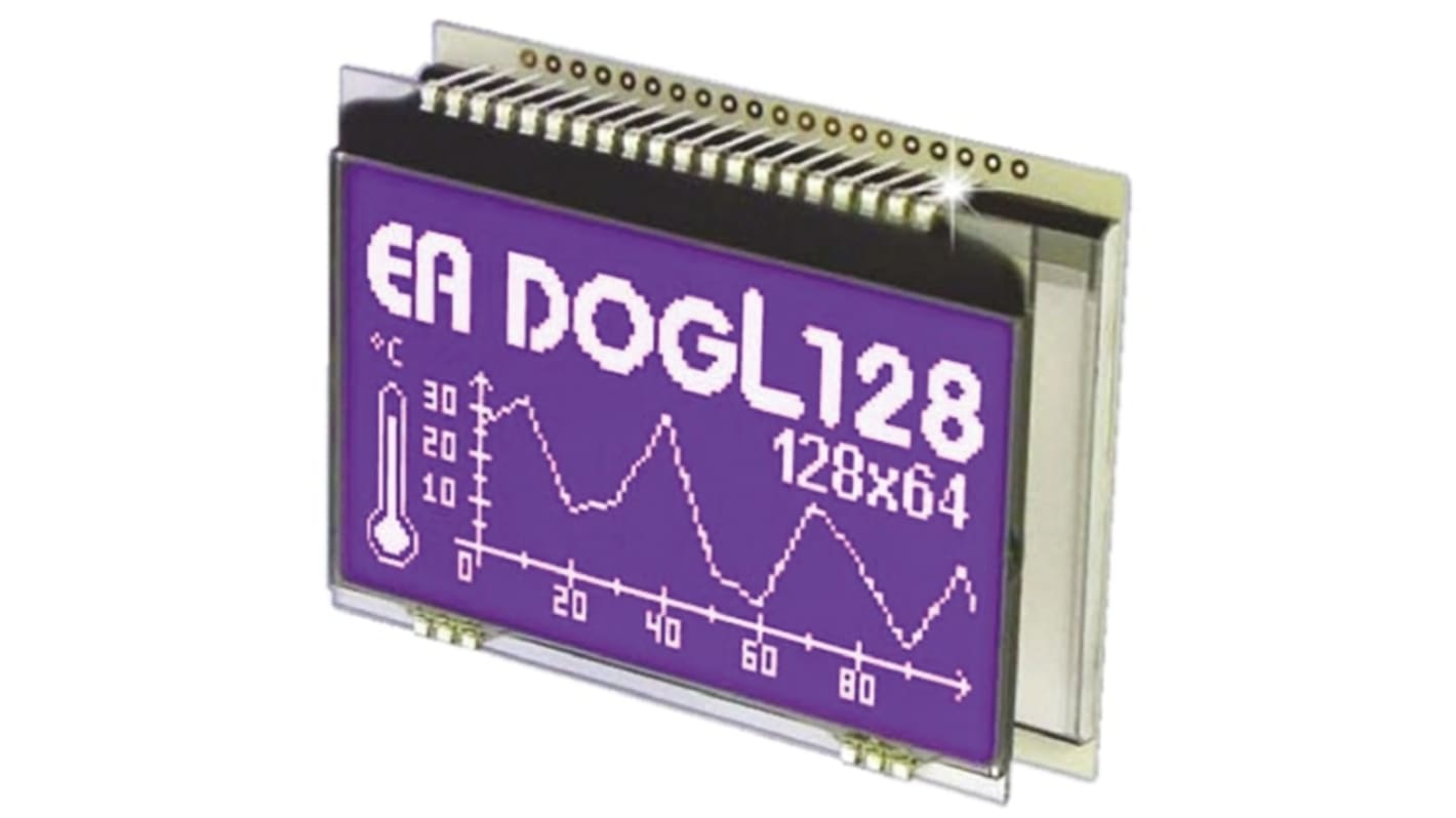Display Visions EA DOGL128B-6 Graphic LCD Display, White, Yellow-Green on Blue, Transmissive