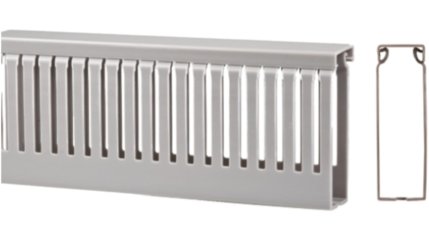 RS PRO Grey Slotted Panel Trunking - Open Slot, W60 mm x D40mm, L2m, PVC