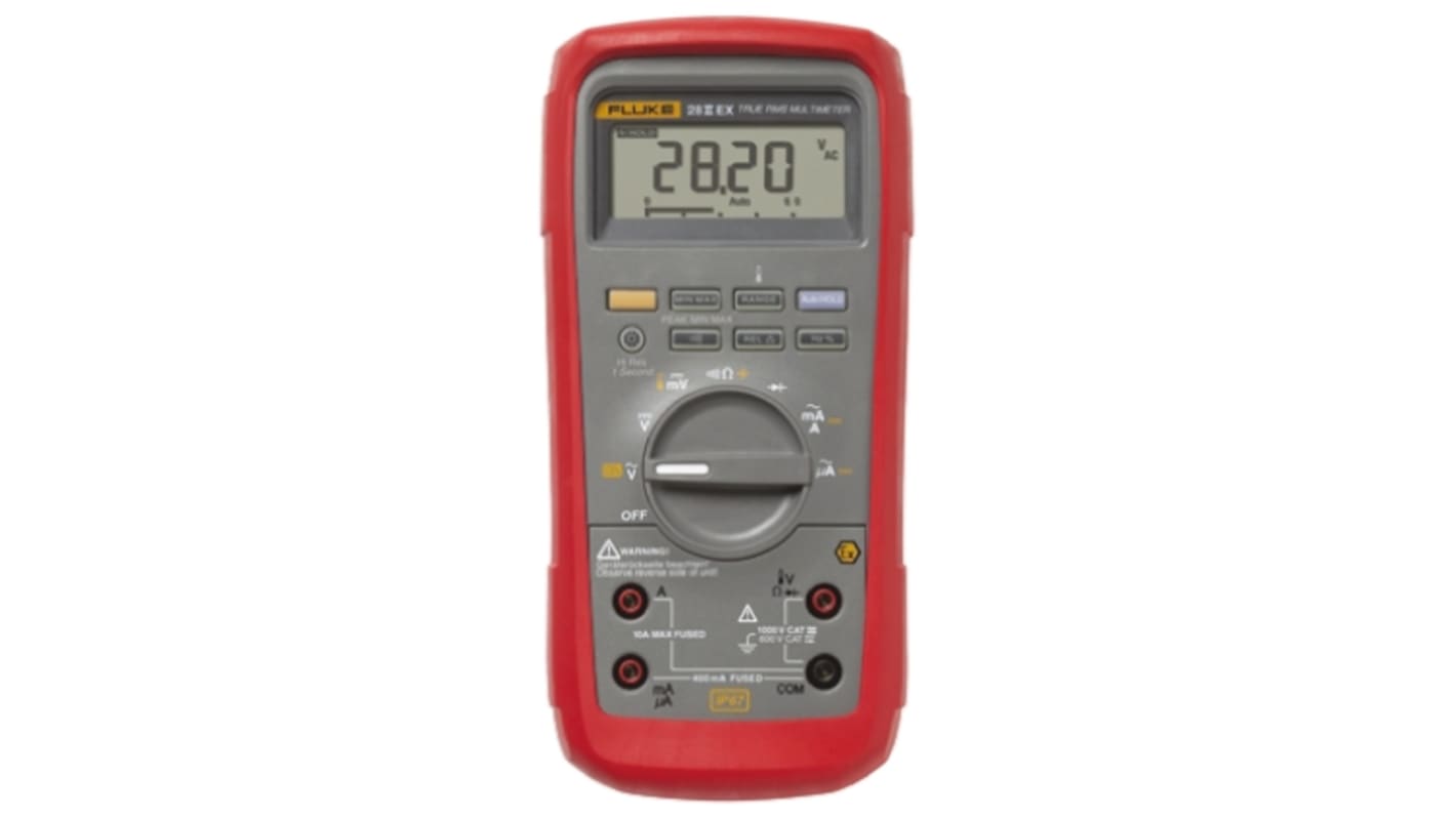 Fluke 28EX Hand LCD Digital-Multimeter, CAT IV 1000V ac / 10A ac, 50MΩ, ISO-kalibriert