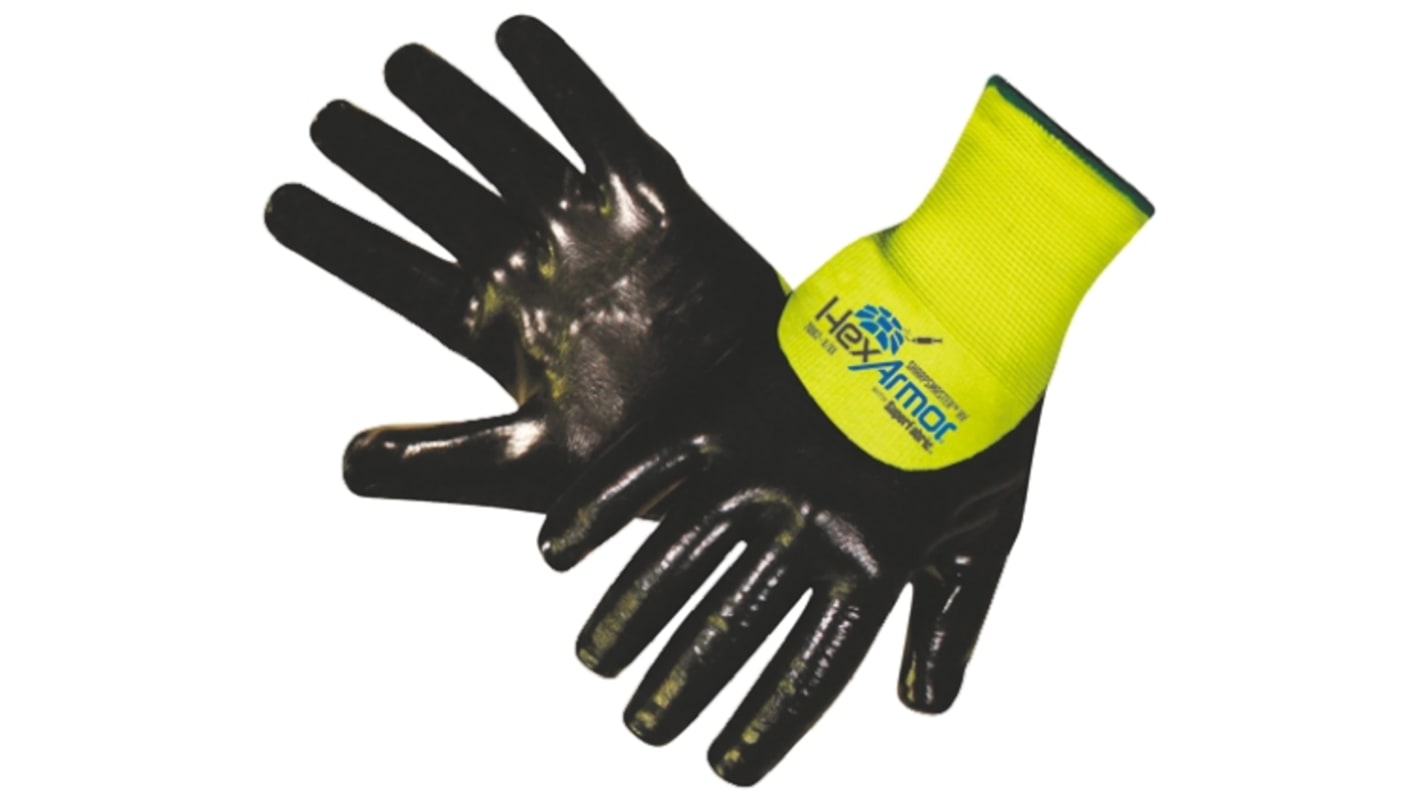 HexArmor Black SuperFabric® Puncture Resistant Work Gloves, Size 8, Medium, Nitrile Coating