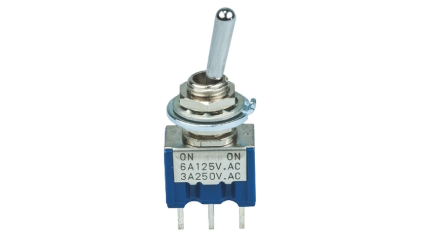 Nidec Components Toggle Switch, PCB Mount, On-On, SPDT, Through Hole Terminal