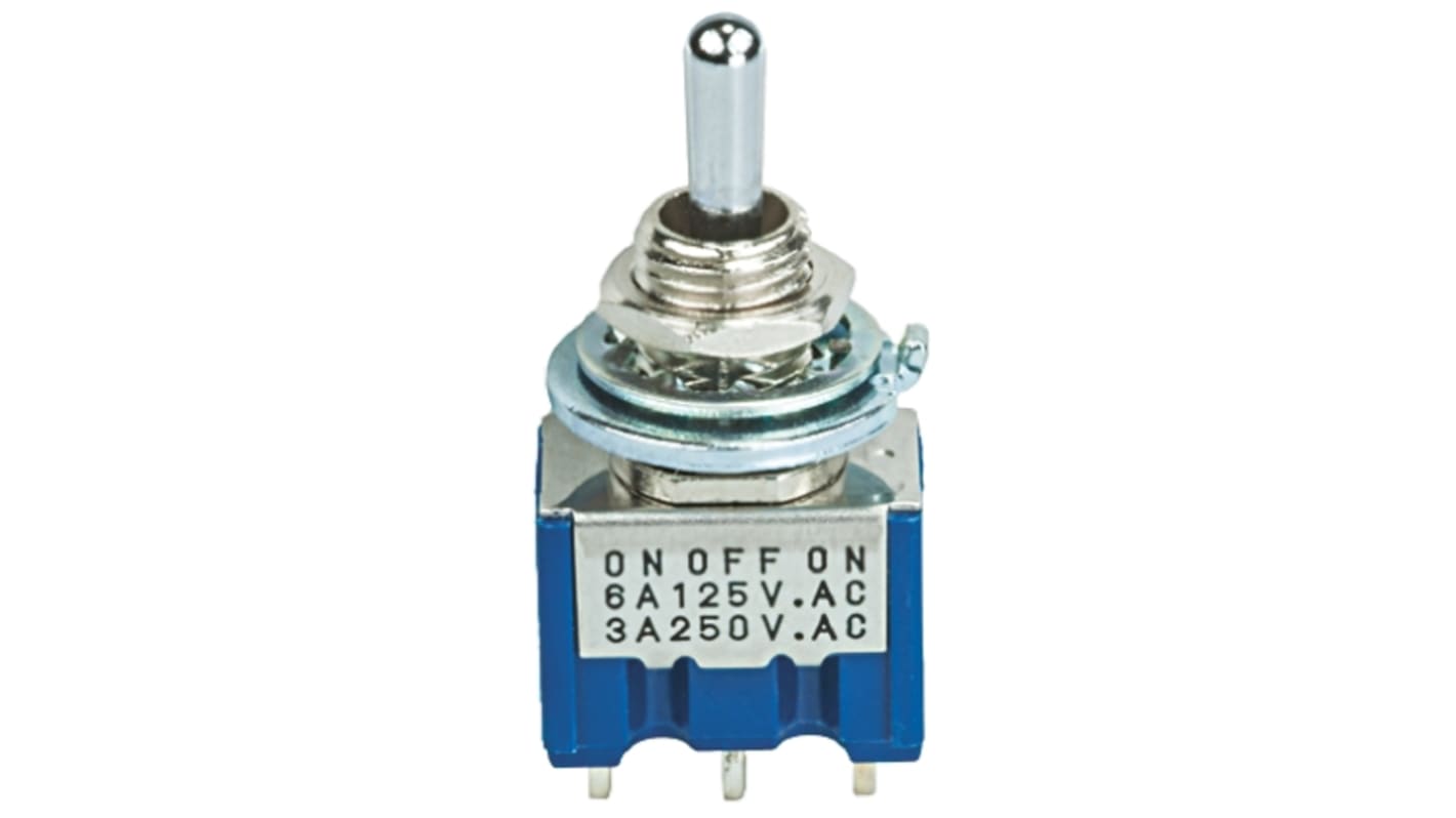 Nidec Components Toggle Switch, Panel Mount, On-Off-On, SPDT, Solder Terminal