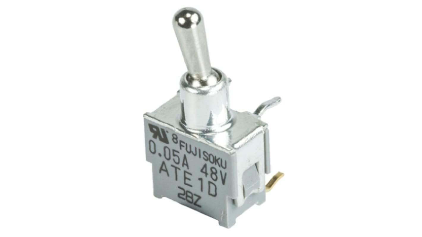 Nidec Components Toggle Switch, PCB Mount, On-On, SPDT, Through Hole Terminal