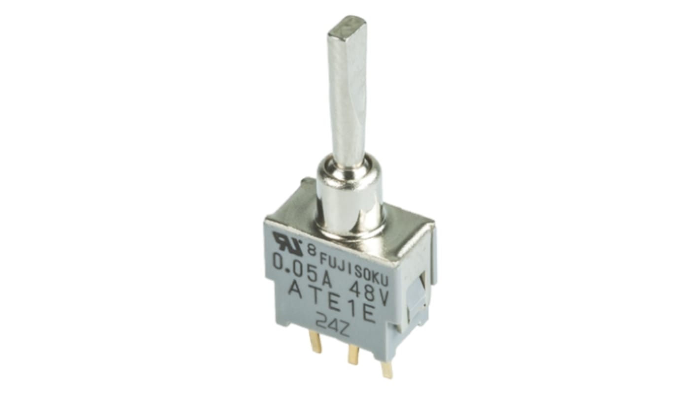 Copal Electronics Toggle Switch, PCB Mount, On-Off-On, SPDT, Through Hole Terminal