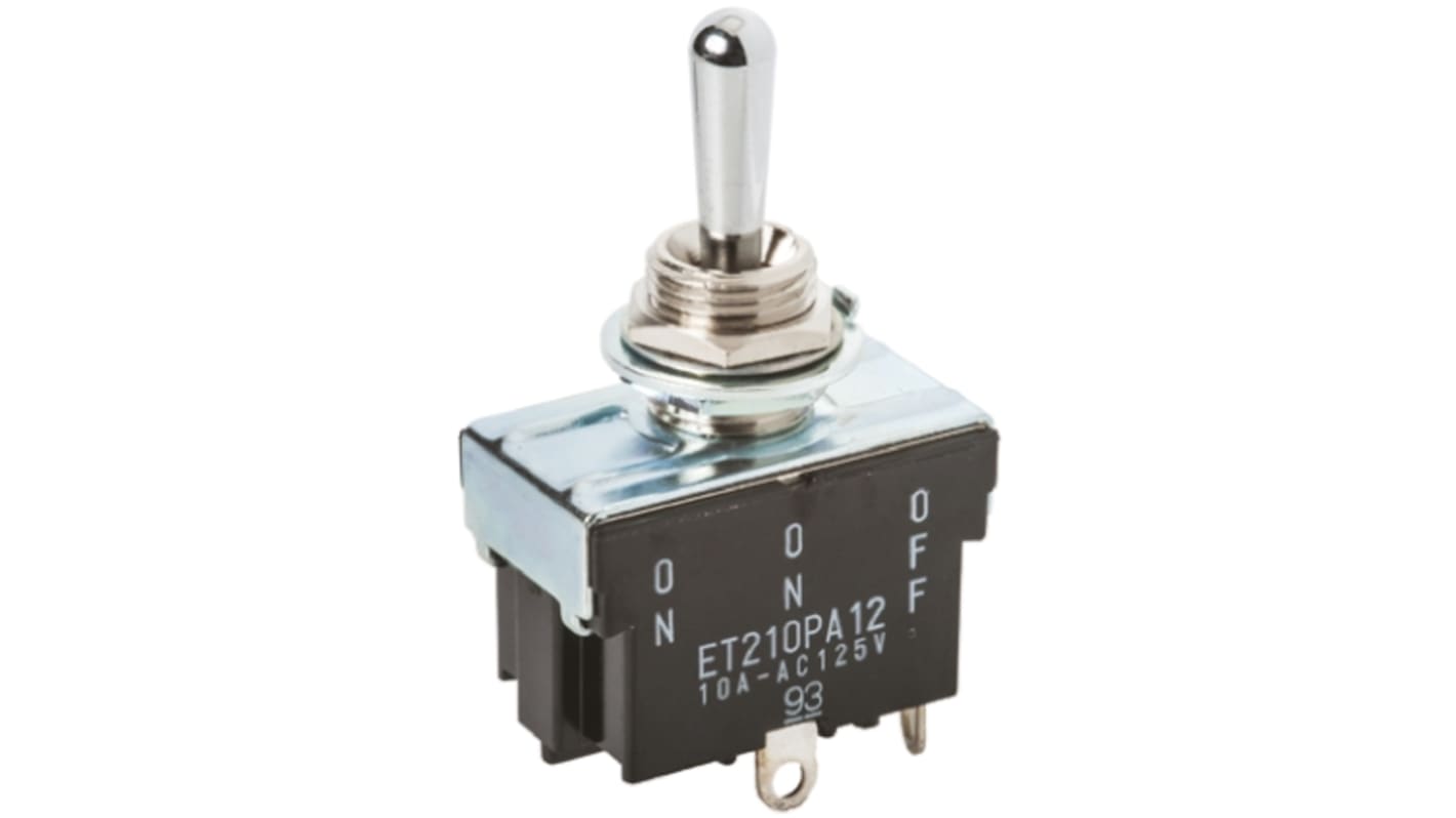 Copal Electronics Toggle Switch, Panel Mount, On-Off-On, DPDT, Solder Terminal