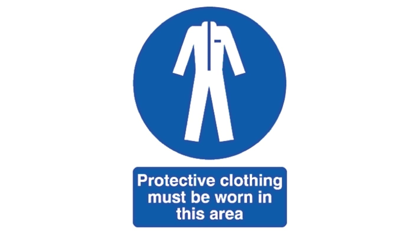 RS PRO Gebotszeichen "Protective Clothing Must Be Worn In This Area" mit Piktogramm: Schutzkleidung, PP – Steifer