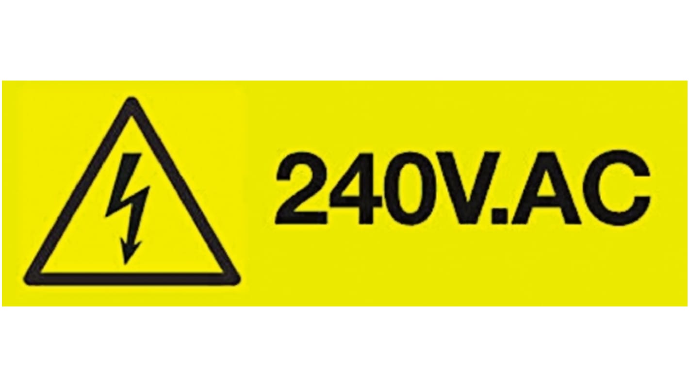 Etykieta bezpieczeństwa Żółty opis Bezpieczeństwo elektryczne tekst 240 V ac