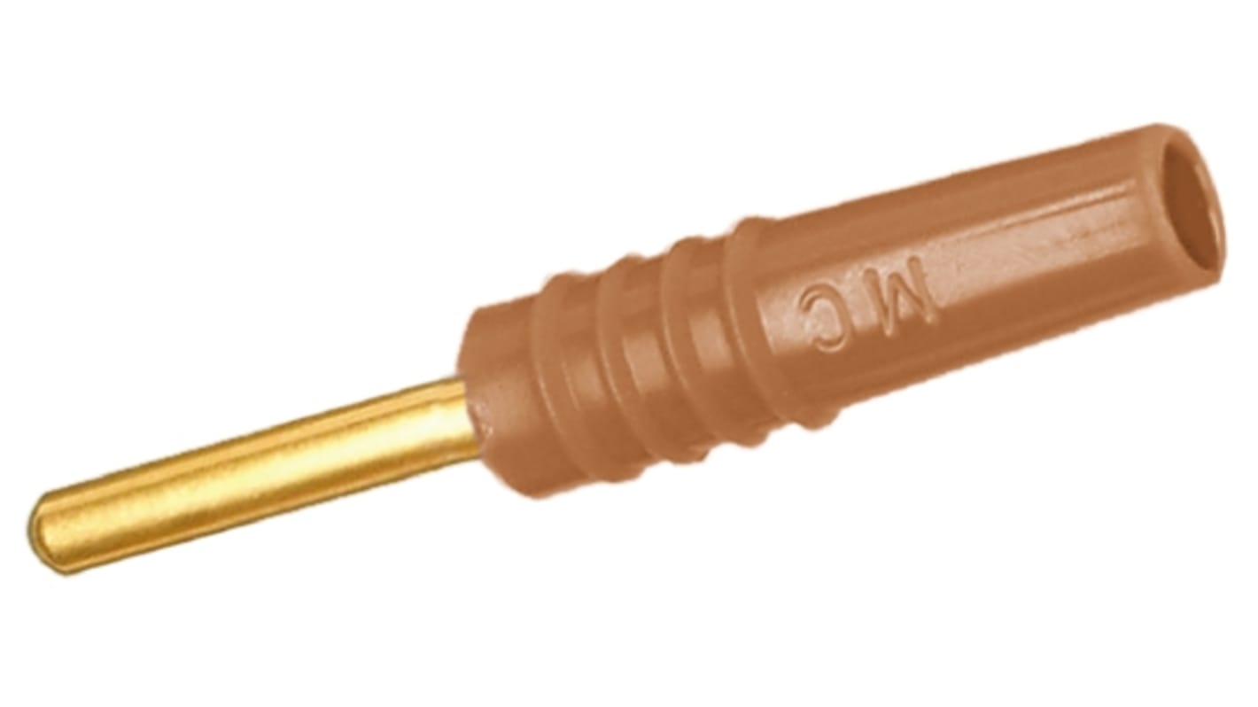 Staubli Brown Male Test Plug, 2mm Connector, Solder Termination, 10A, 30 V, 60V dc, Gold Plating