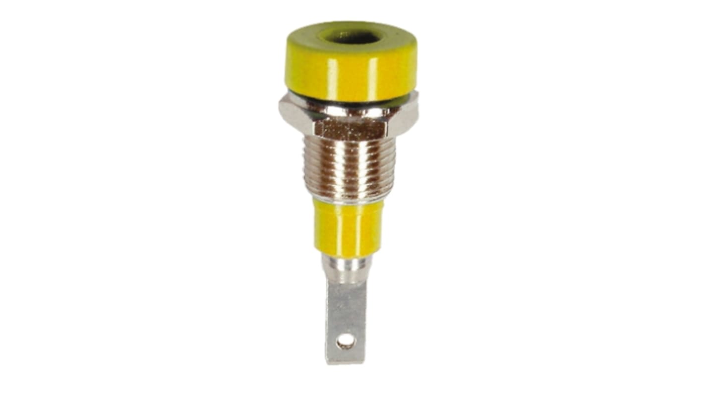 Staubli Yellow Female Banana Socket, 2mm Connector, Tab Termination, 10A, 30 V, 60V dc, Silver Plating