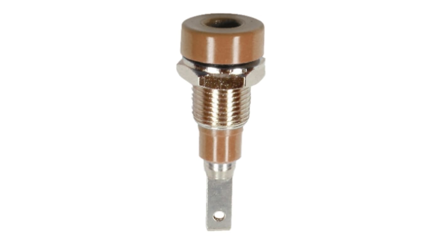 Staubli Brown Female Banana Socket, 2mm Connector, Tab Termination, 10A, 30 V, 60V dc, Silver Plating