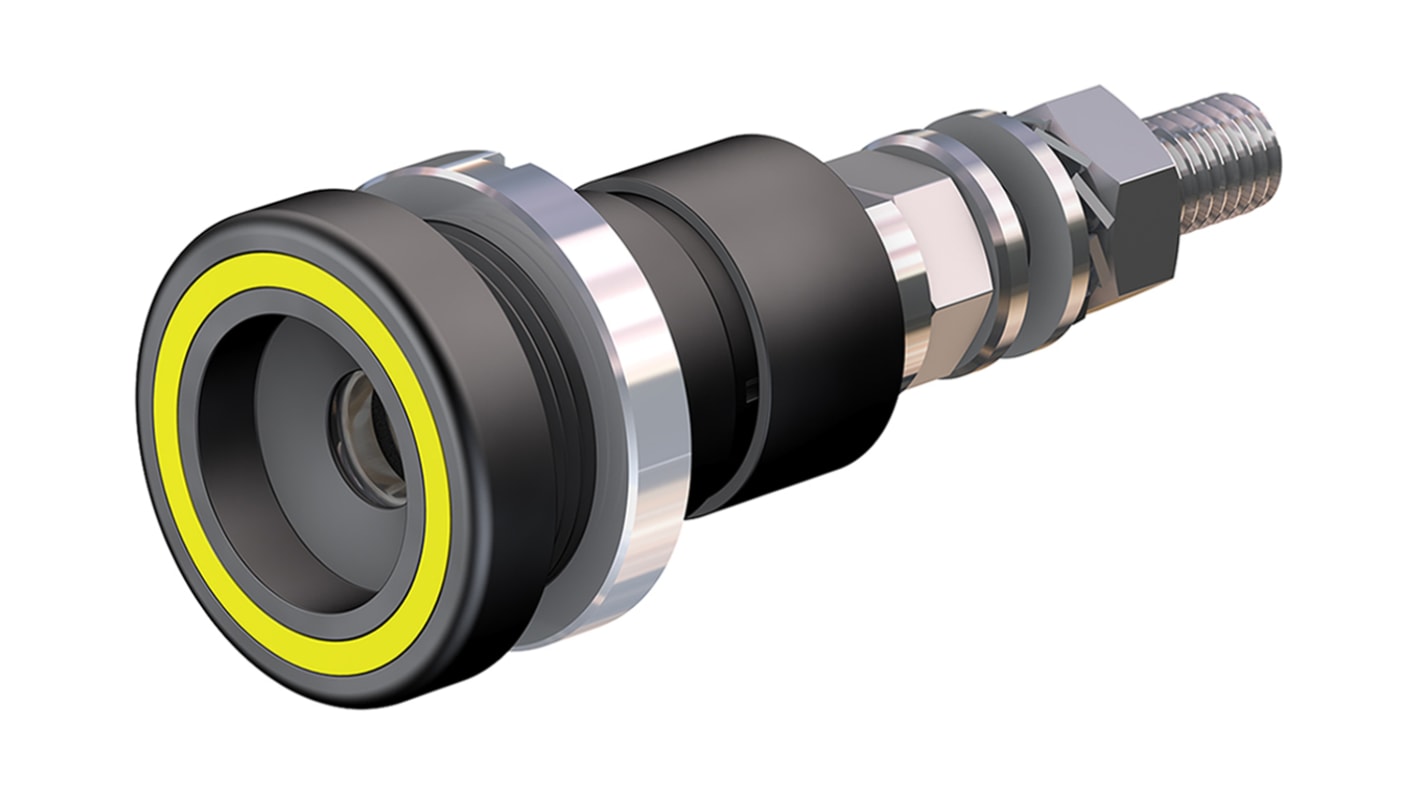 Stäubli 6 mm Bananenbuchse Gelb, Kontakt versilbert, 600V / 100A, Schraubanschluss