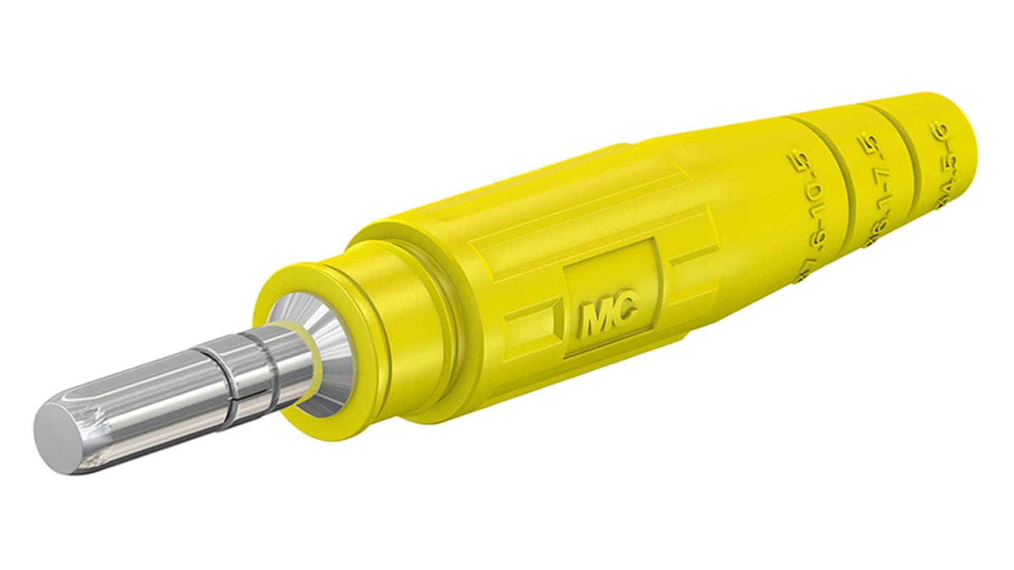 Staubli Yellow Male Test Plug, 6 mm Connector, Crimp Termination, 100A, 600V, Silver Plating