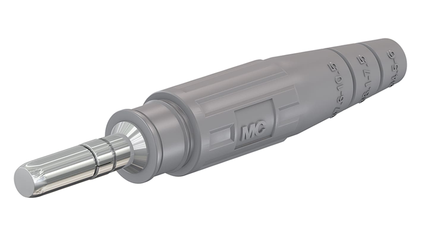 Staubli Grey Male Test Plug, 6 mm Connector, Crimp Termination, 100A, 600V, Silver Plating