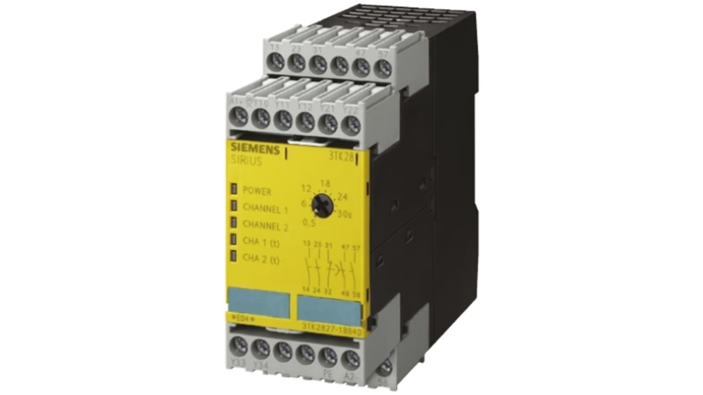 Siemens 3TK28 Sicherheitsrelais, 115V ac, 1, 2-Kanal, 4 Sicherheitskontakte Drehzahl-/Stillstandsüberwachung